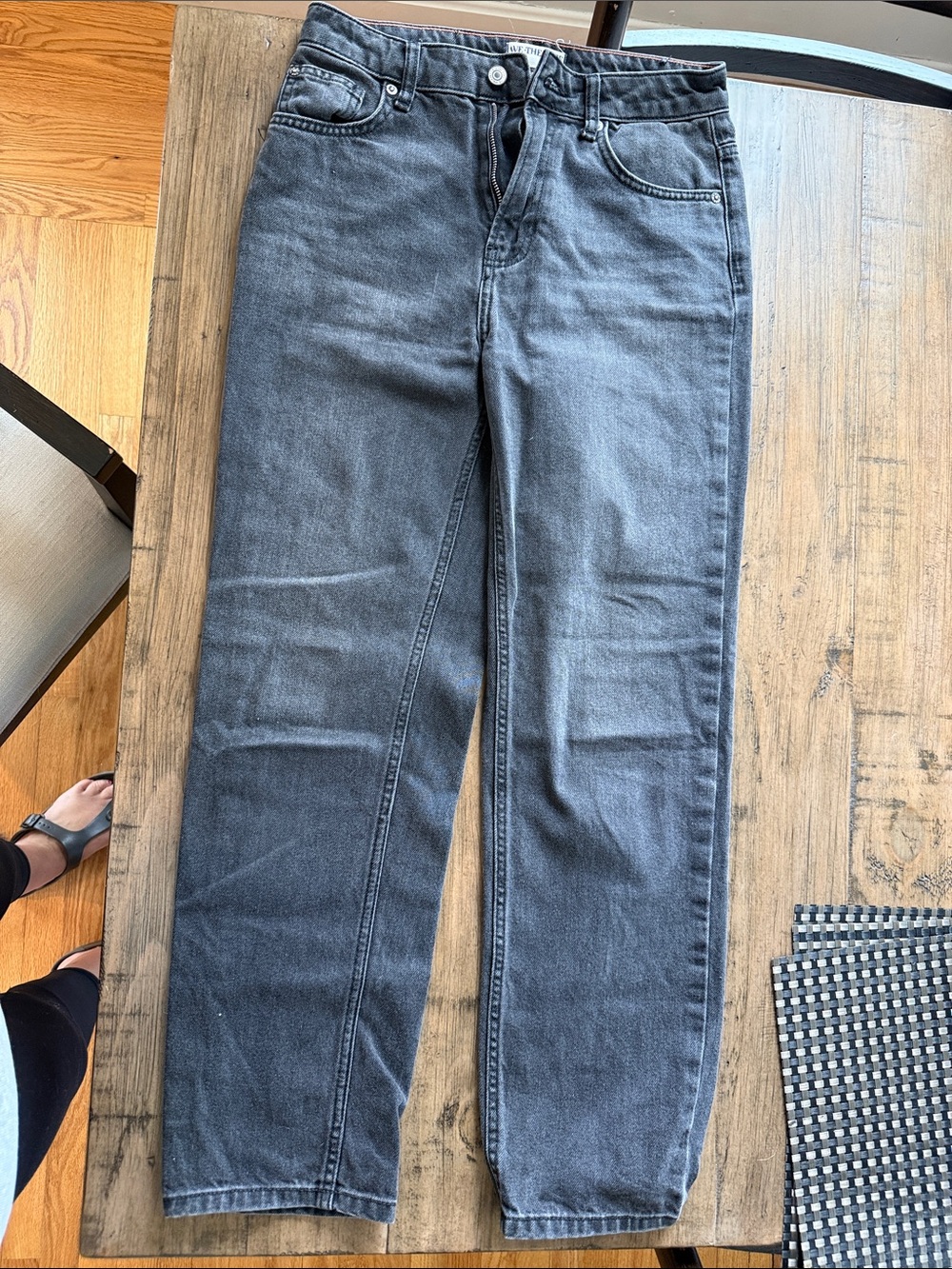 We The Free dark gray denim jeans with orange stitch